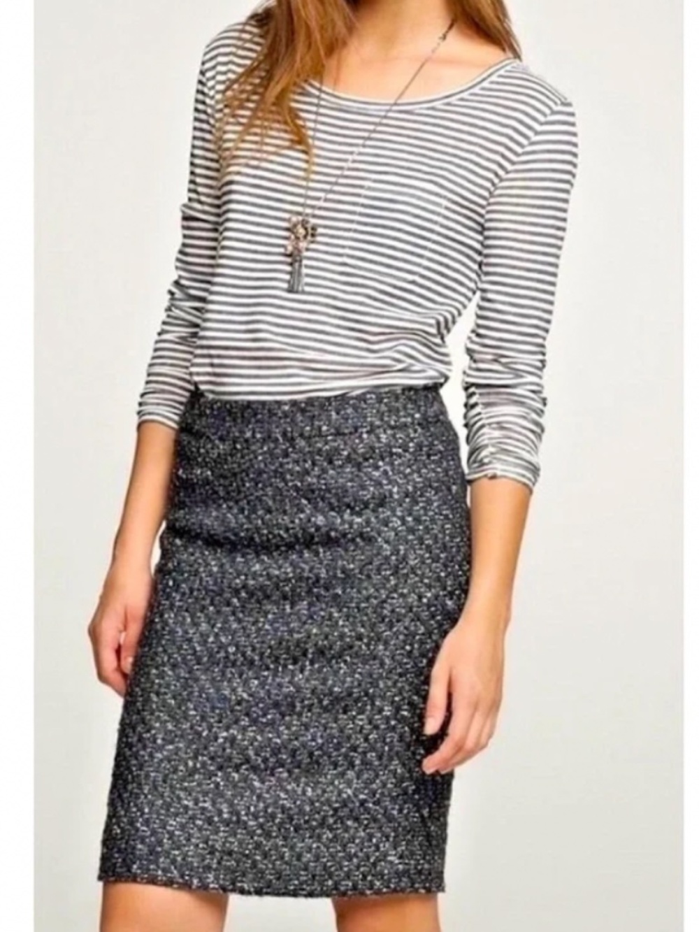 J. Crew Moss Tweed Pencil Skirt Wool Mohair Evergreen Multicolored Sz 4